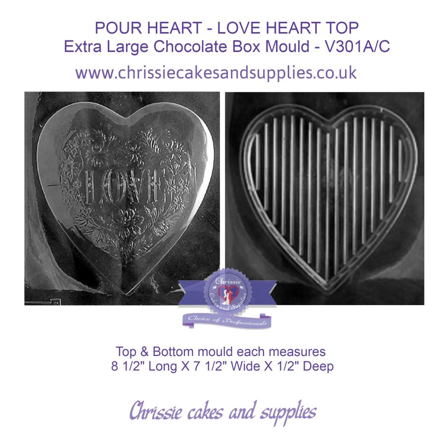 HEART POUR BOX - LOVE HEART TOP Extra Large Chocolate Box Mould