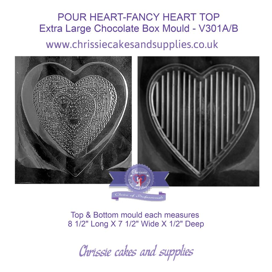 HEART POUR BOX - FANCY HEART TOP Extra Large Chocolate Box Mould -