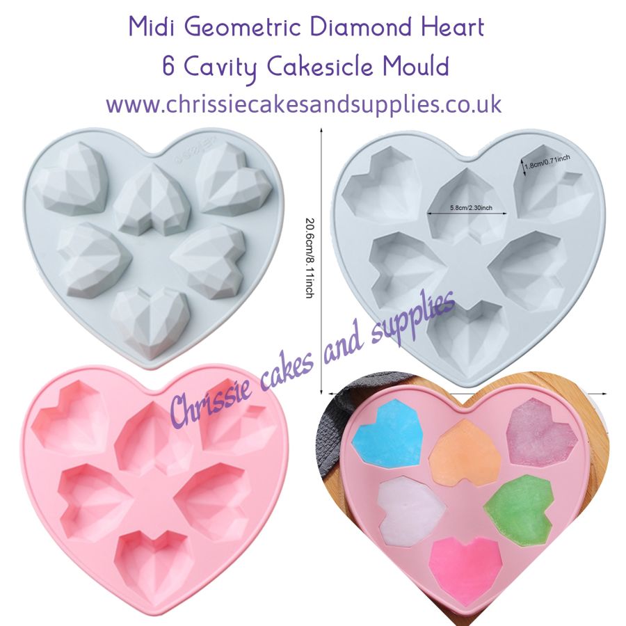 Midi Geometric Diamond Heart 6 Cavity Cakesicle SIlicone Mould