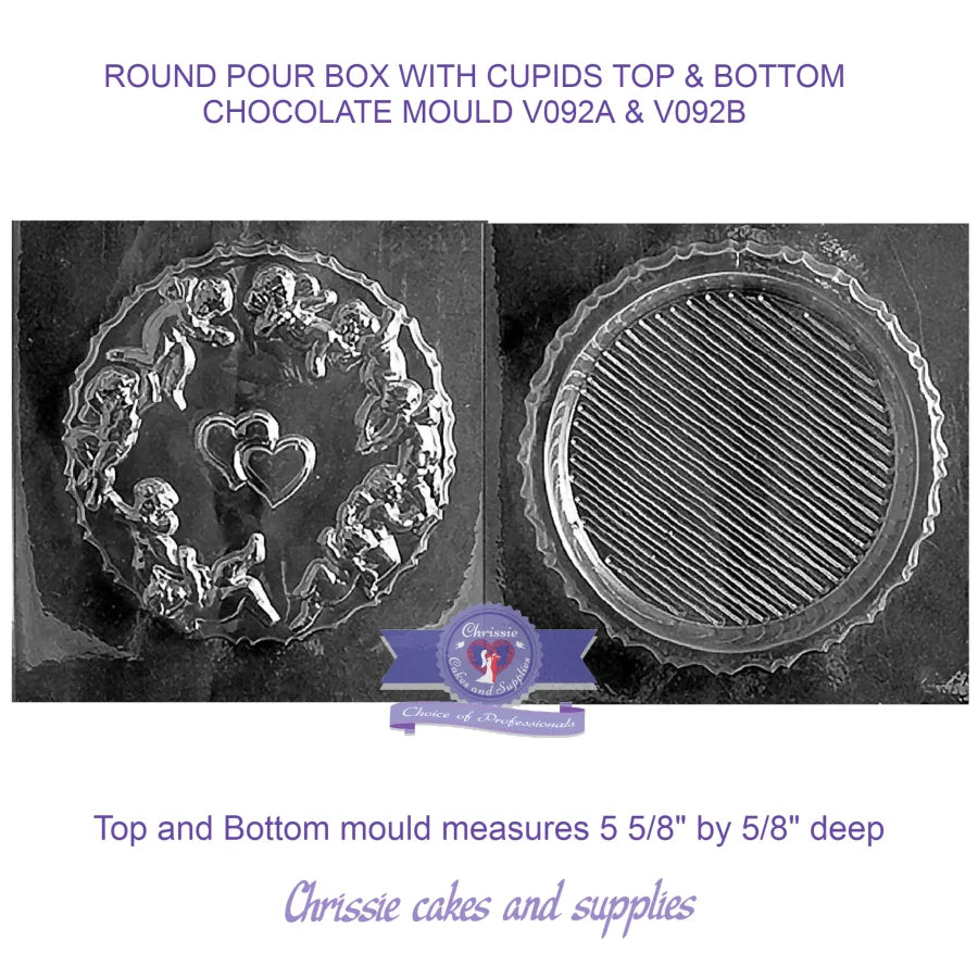 ROUND POUR BOX WITH CUPIDS TOP & BOTTOM CHOCOLATE MOULD