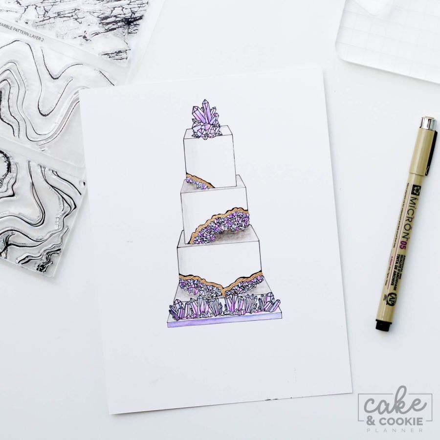 Geode, Minerals and Marble Set = Cake Sketching Stamps