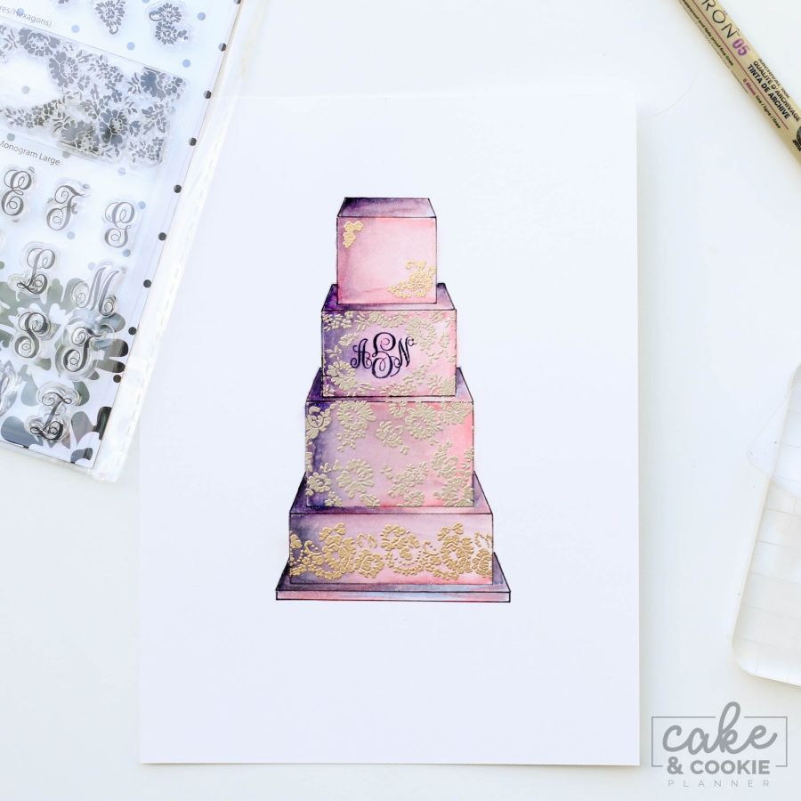 Lace & Monograms Stamp - Cake Sketching Stamps