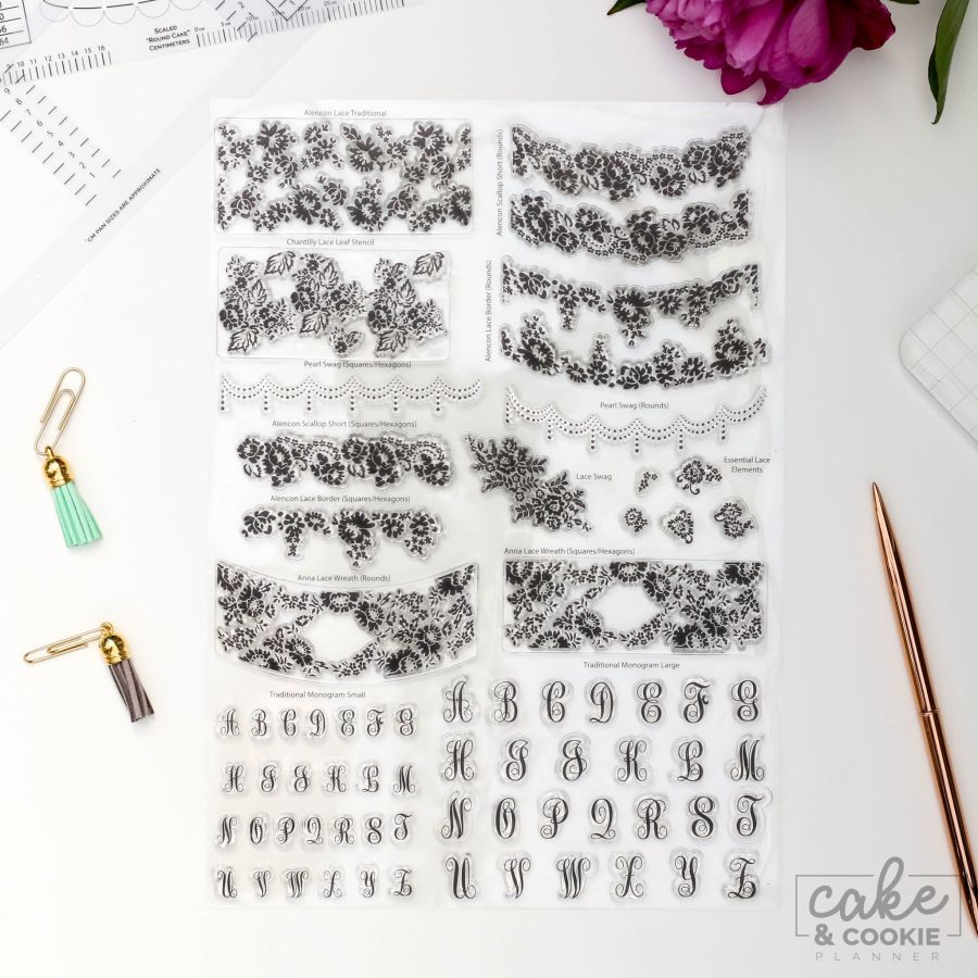 Lace & Monograms Stamp - Cake Sketching Stamps