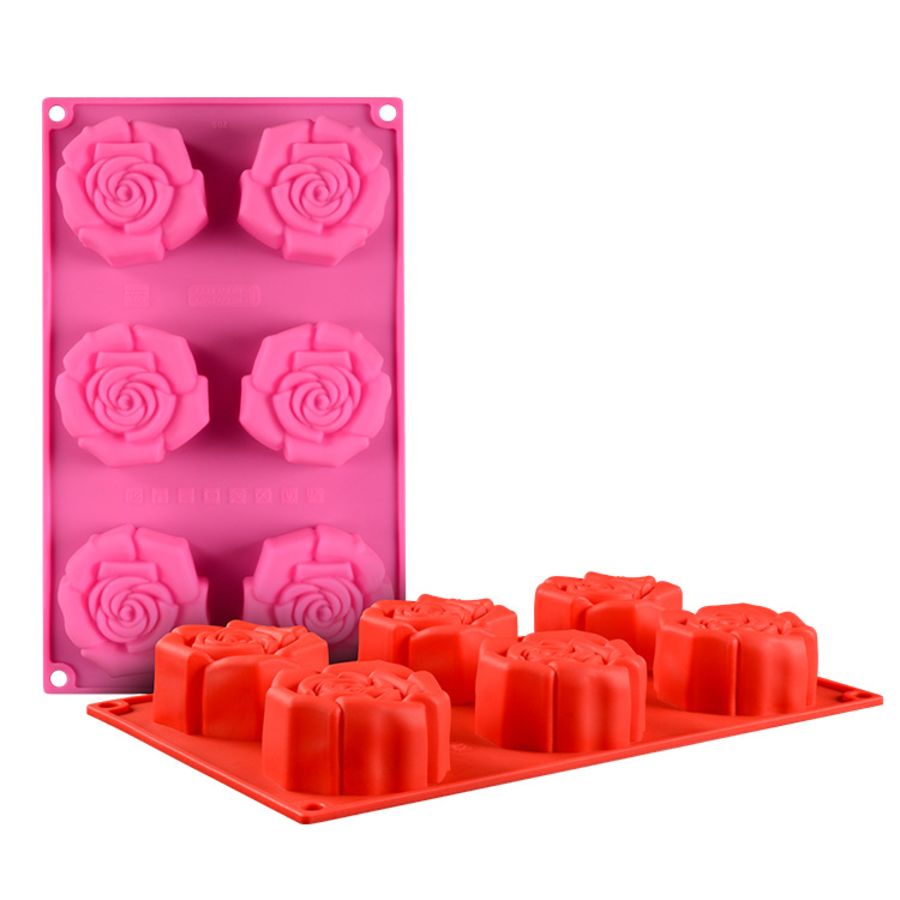 6 cavity rose shaped silicone mould