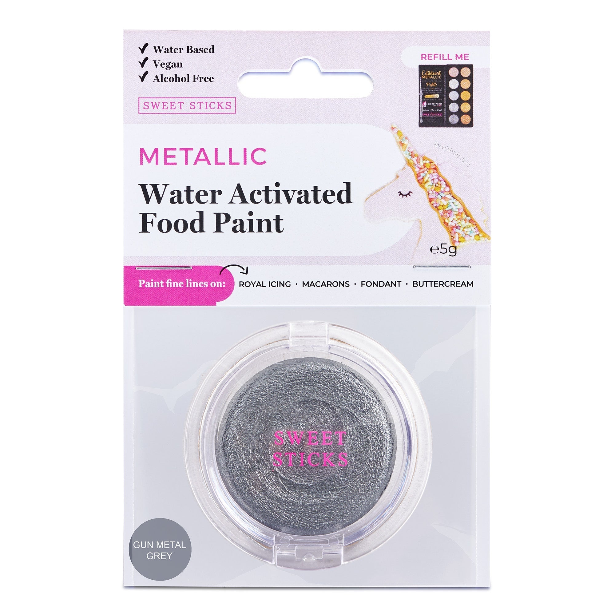 Water Activated Edible Paints - Sweet Sticks - Gunmetal