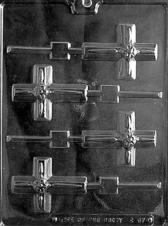 Small Cross with Flower Lollipop Chocolate Candy Mould