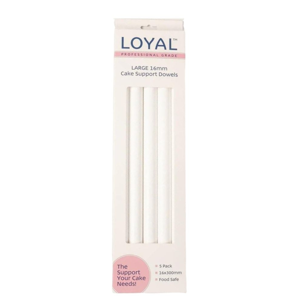 Pack of Loyal cake support dowels with packaging on a white background
