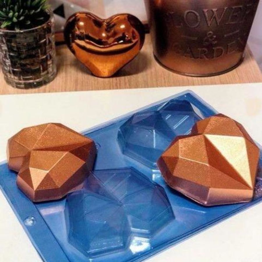 2 Cavity Diamond Heart Chocolate Mould