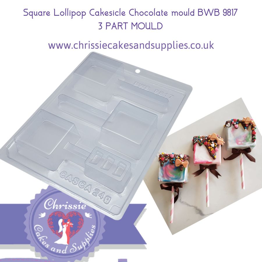 Square Lollipop Cakesicle Chocolate mould BWB 9817 3 PART MOULD