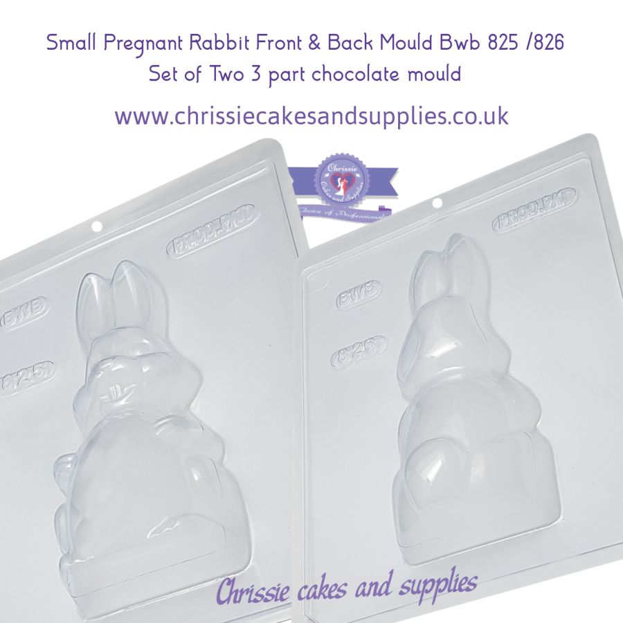 Small Pregnant Rabbit Front & Back Mould Bwb 825 /826 - Set of Two 3 part chocolate mould