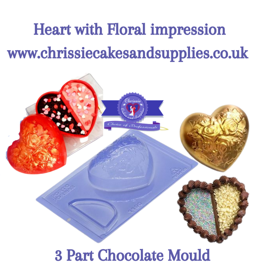 Heart with Floral impression 3 part chocolate mould
