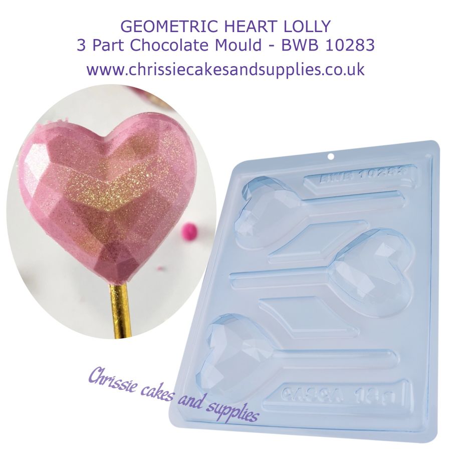 GEOMETRIC HEART LOLLY CHOCOLATE MOULD BWB 10283